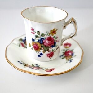 Vintage Hammersley Fine Bone China England Demitasse Cup & Saucer Set, Roses